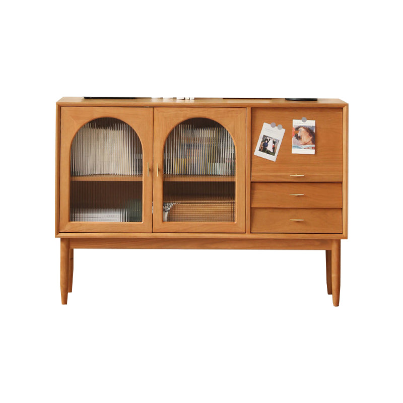 Contemporary Brown Sideboard Pine Solid Wood Buffet Table with 2 Drawers