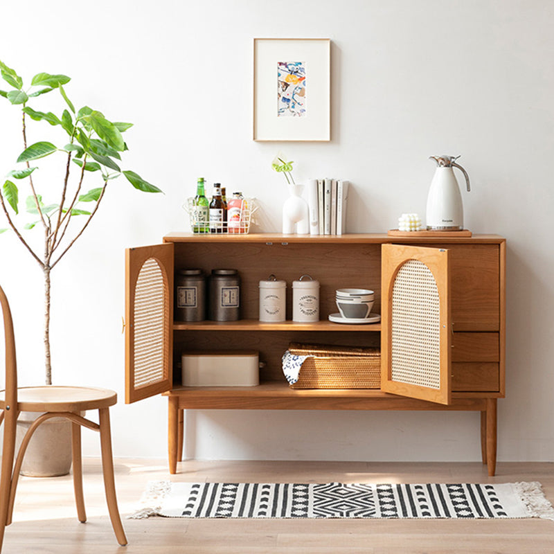 Contemporary Brown Sideboard Pine Solid Wood Buffet Table with 2 Drawers