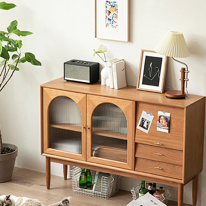 Contemporary Brown Sideboard Pine Solid Wood Buffet Table with 2 Drawers