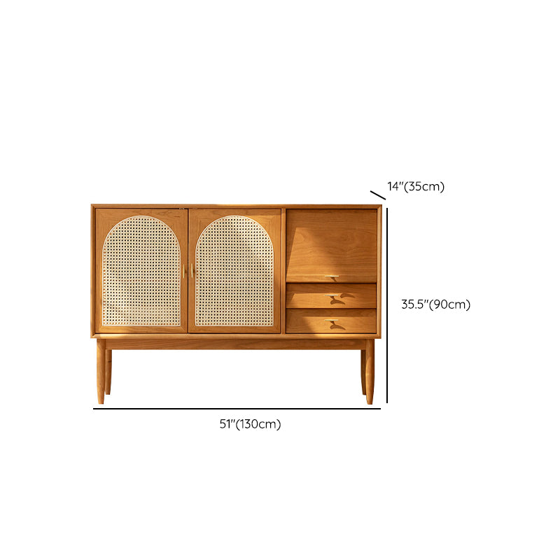 Contemporary Brown Sideboard Pine Solid Wood Buffet Table with 2 Drawers