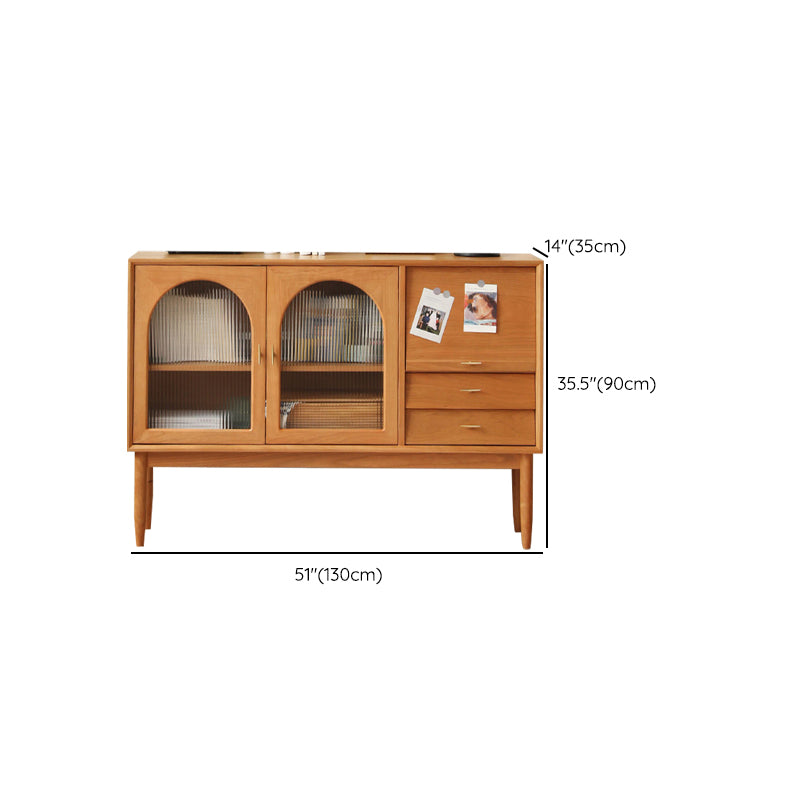 Contemporary Brown Sideboard Pine Solid Wood Buffet Table with 2 Drawers