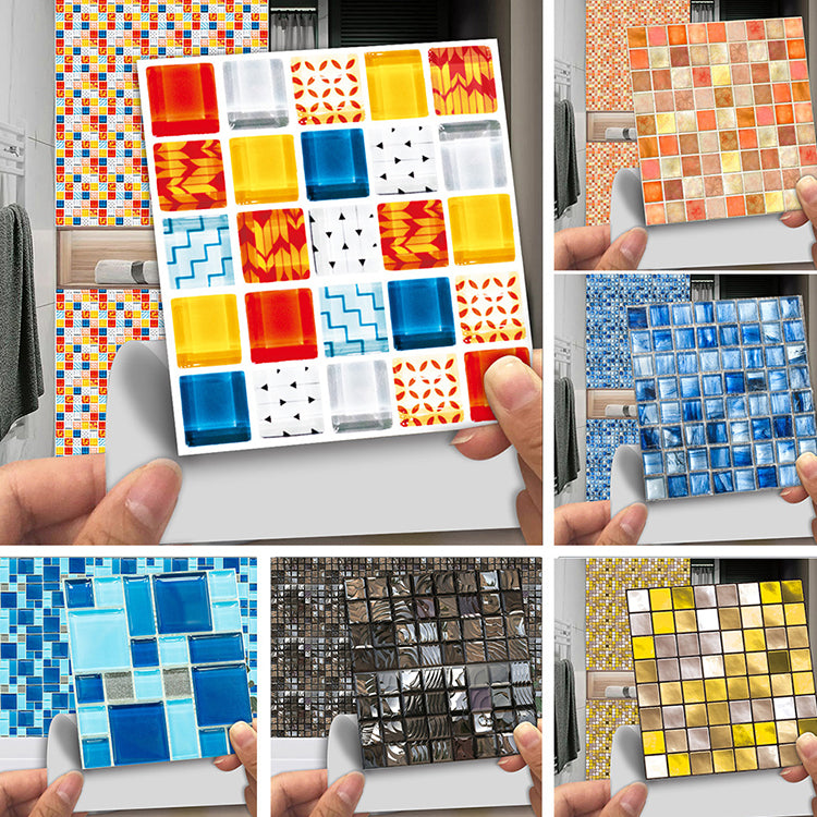 Square Peel and Stick Tiles Grid Mosaic Tile Indoor Wallpaper