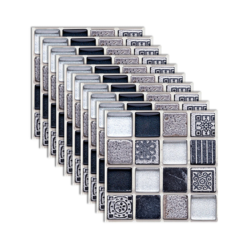 Square Peel and Stick Tiles Grid Mosaic Tile Indoor Wallpaper