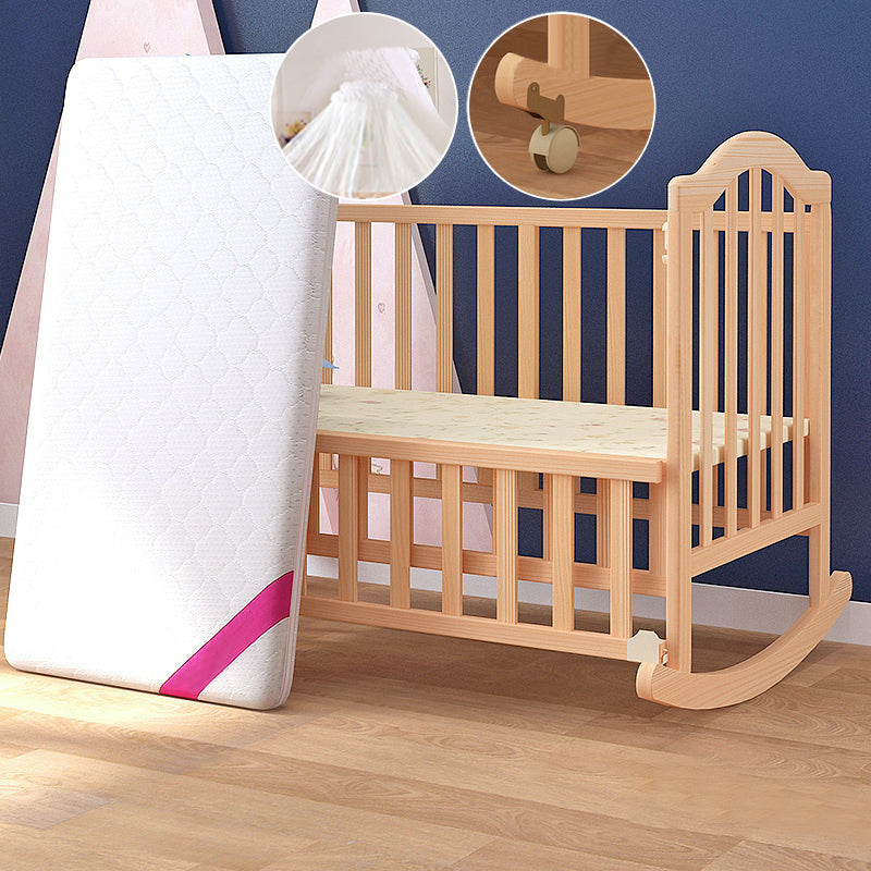 Traditional Solid Wood Crib Cradle Rocking Bedside Bassinet With Canopy