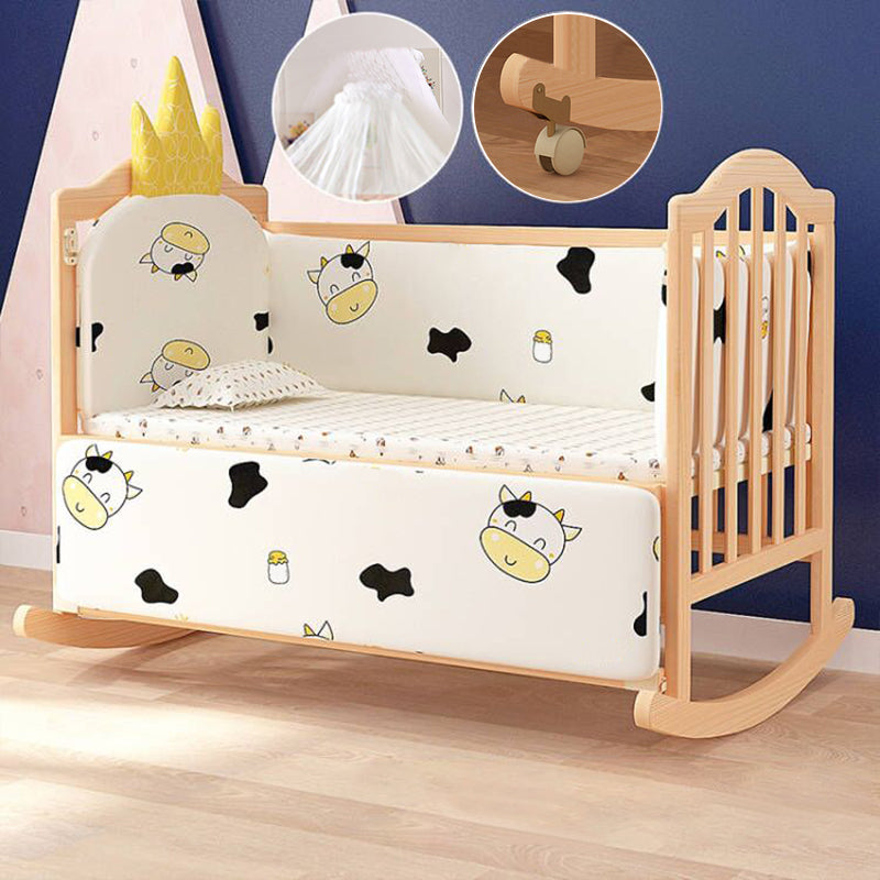 Traditional Solid Wood Crib Cradle Rocking Bedside Bassinet With Canopy