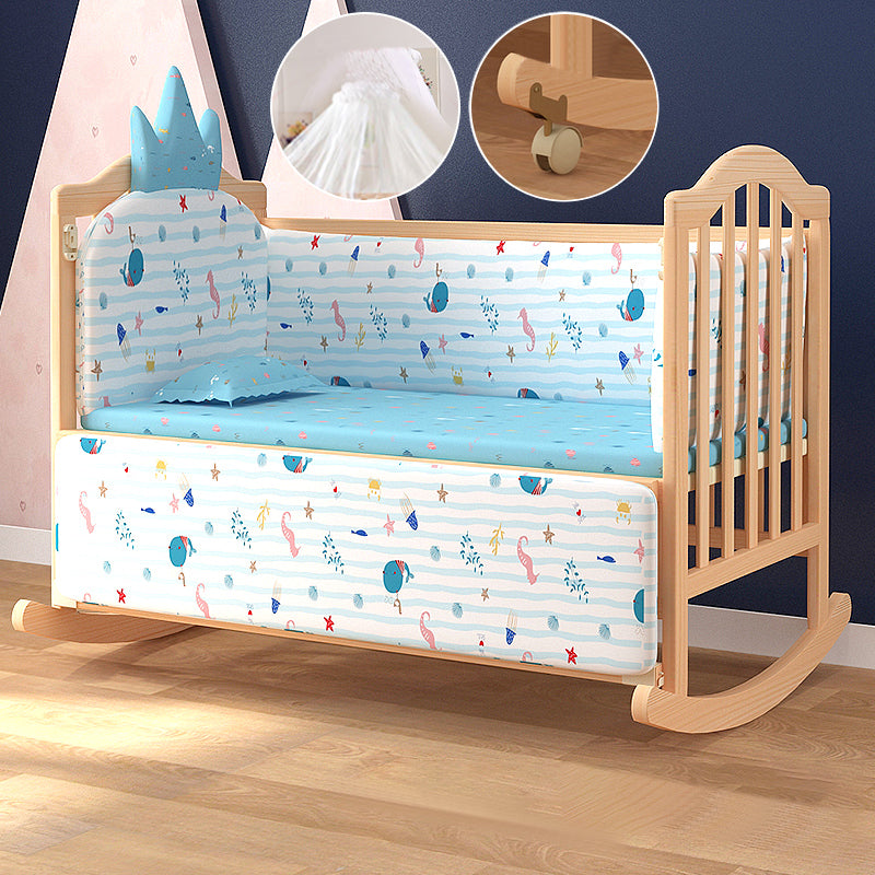 Traditional Solid Wood Crib Cradle Rocking Bedside Bassinet With Canopy