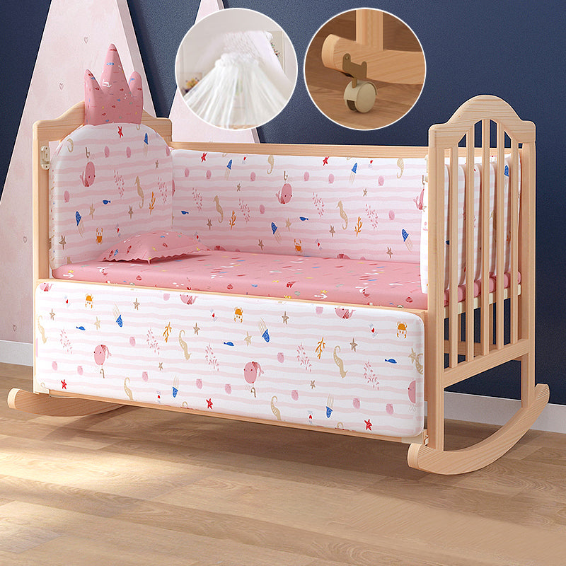 Traditional Solid Wood Crib Cradle Rocking Bedside Bassinet With Canopy