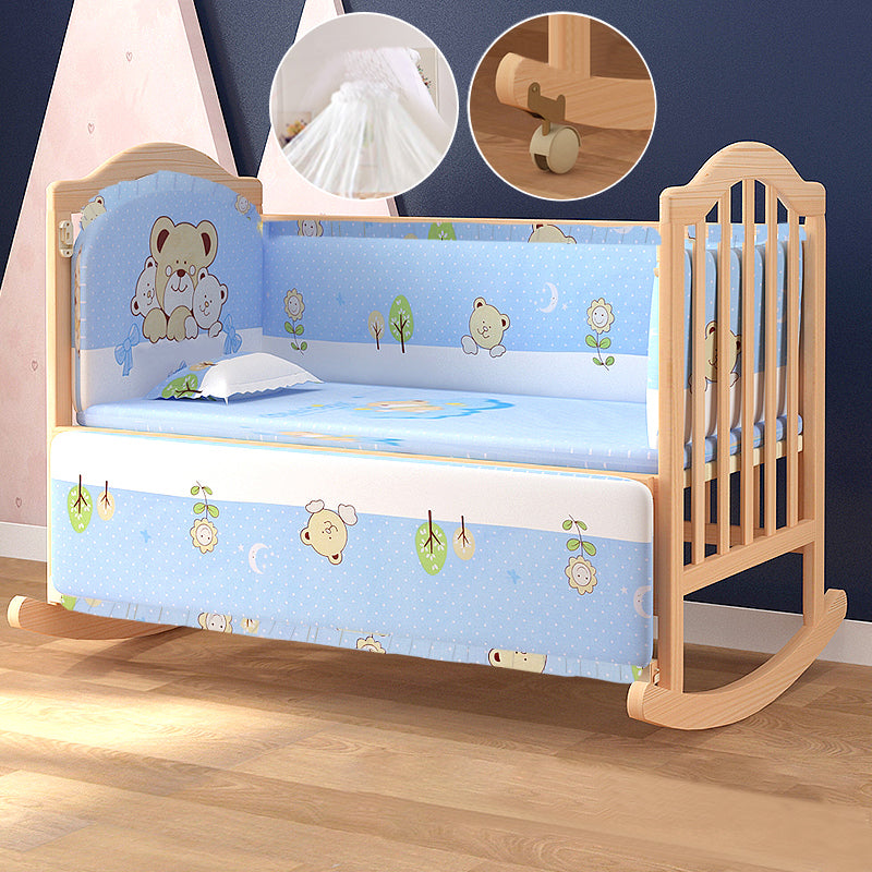 Traditional Solid Wood Crib Cradle Rocking Bedside Bassinet With Canopy