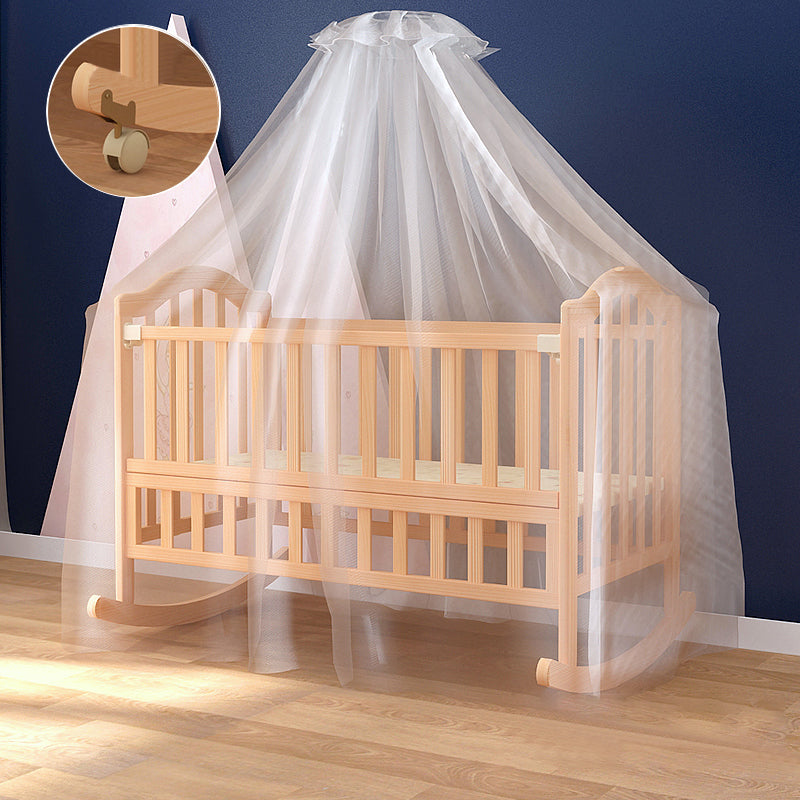 Traditional Solid Wood Crib Cradle Rocking Bedside Bassinet With Canopy