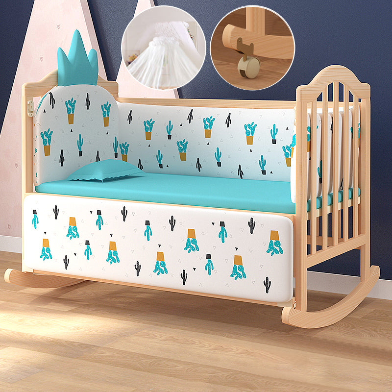 Traditional Solid Wood Crib Cradle Rocking Bedside Bassinet With Canopy