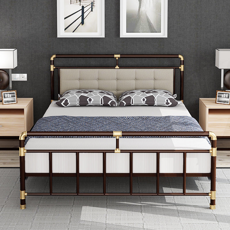 Contemporary Iron Base Standard Bed with Upholstered Headboard