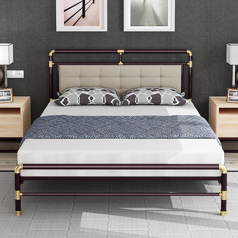 Contemporary Iron Base Standard Bed with Upholstered Headboard