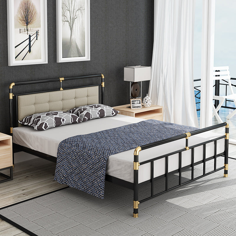 Contemporary Iron Base Standard Bed with Upholstered Headboard