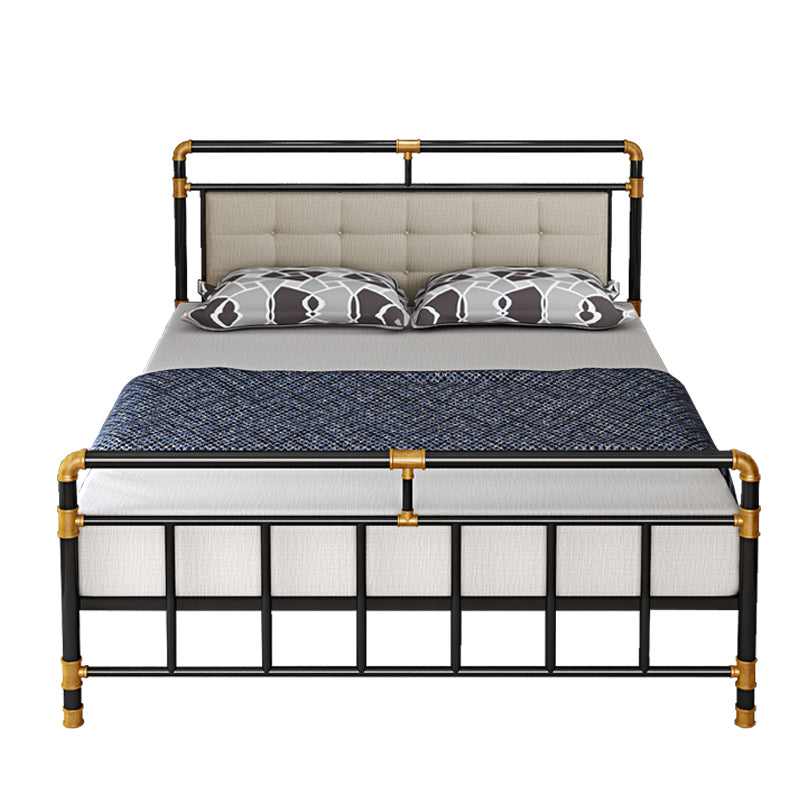 Contemporary Iron Base Standard Bed with Upholstered Headboard