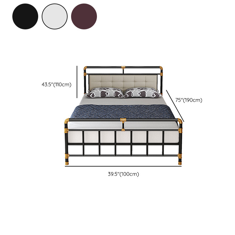 Contemporary Iron Base Standard Bed with Upholstered Headboard