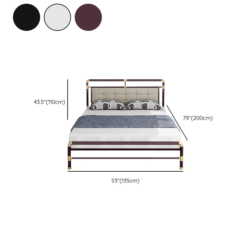 Contemporary Iron Base Standard Bed with Upholstered Headboard