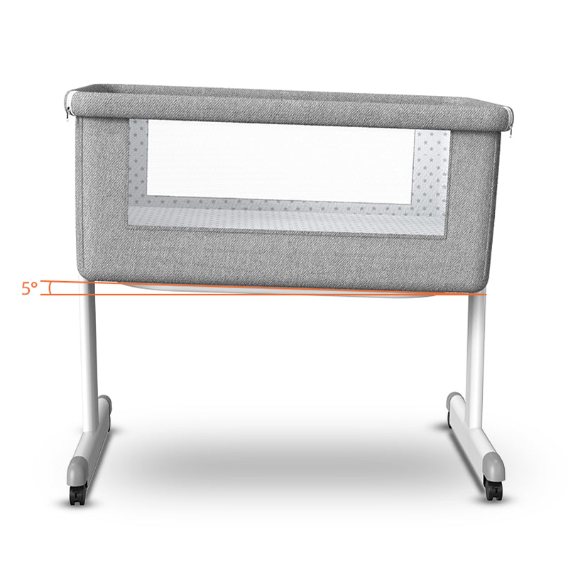 Contemporary Foldable Crib Cradle Metal Bedside Bassinet with 4 Wheels