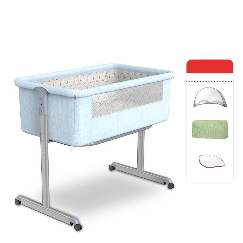 Contemporary Foldable Crib Cradle Metal Bedside Bassinet with 4 Wheels