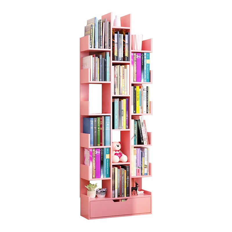 Contemporary Open Back Bookshelf Standard Bookcase with Pull Out Drawer