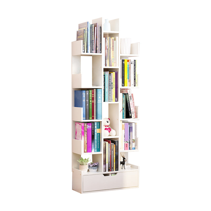 Contemporary Open Back Bookshelf Standard Bookcase with Pull Out Drawer