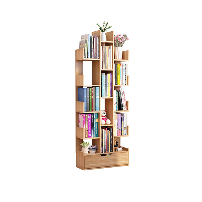 Contemporary Open Back Bookshelf Standard Bookcase with Pull Out Drawer