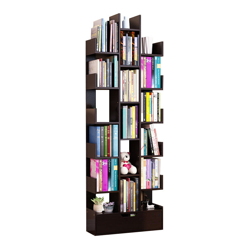 Contemporary Open Back Bookshelf Standard Bookcase with Pull Out Drawer