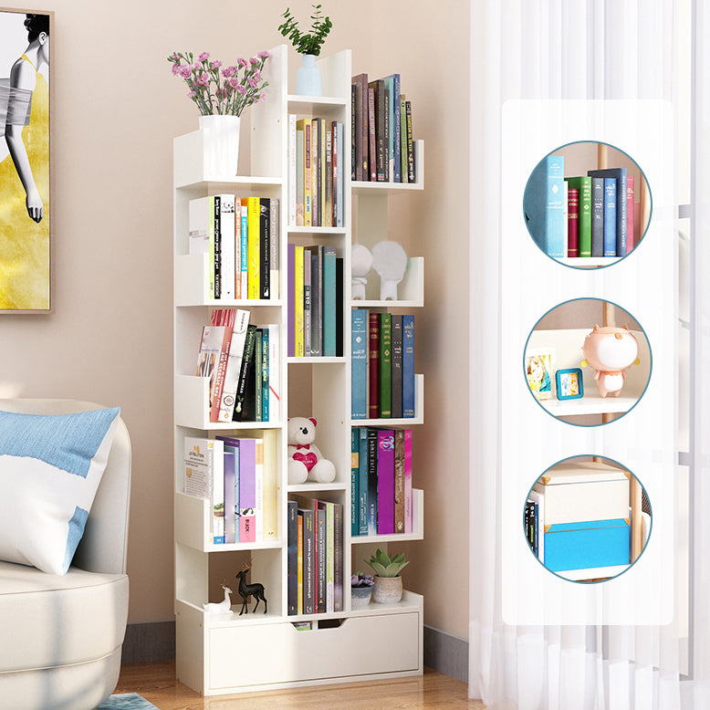 Contemporary Open Back Bookshelf Standard Bookcase with Pull Out Drawer