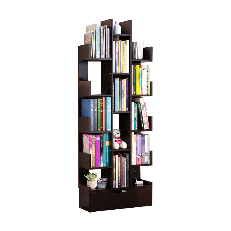Contemporary Open Back Bookshelf Standard Bookcase with Pull Out Drawer