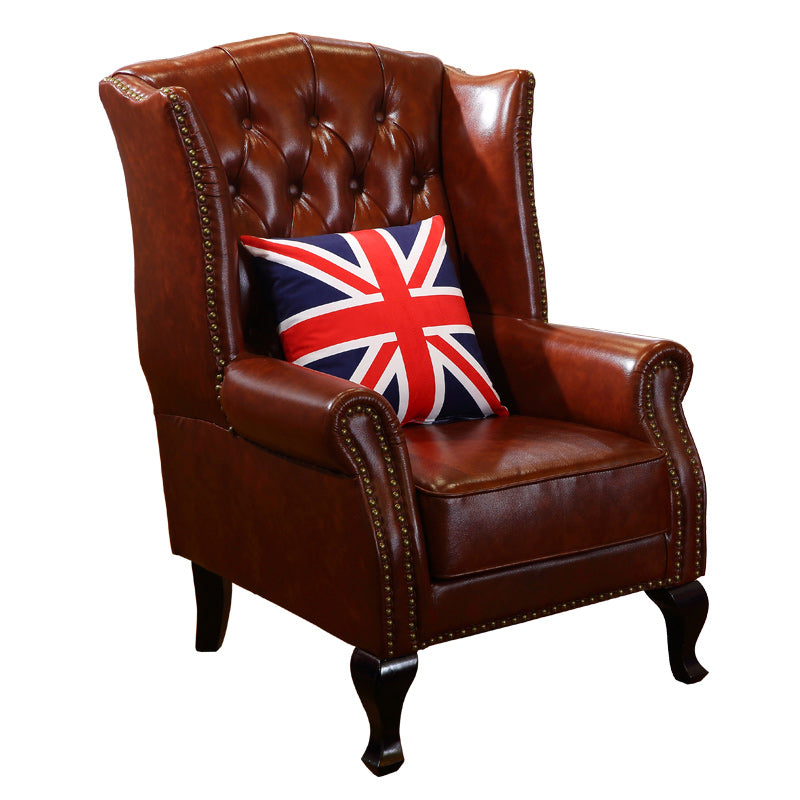 Traditional Rolled Arms Wingback Chair Tufted Back Nailhead Trim Chair