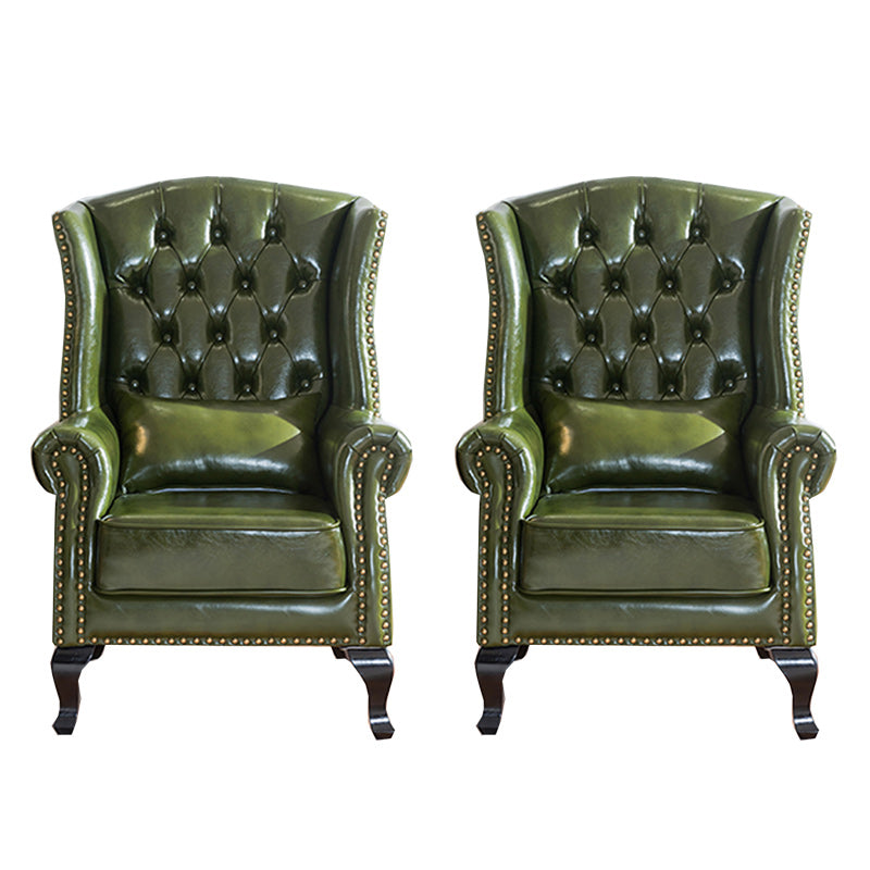 Traditional Rolled Arms Wingback Chair Tufted Back Nailhead Trim Chair