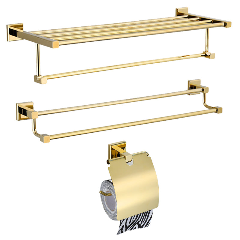 Gold Modern Bathroom Set, Polished Gold, 4 Piece, Towel Bar, Paper Holder