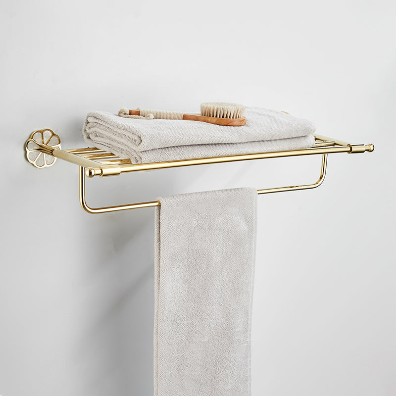 Gold Modern Bathroom Accessory Set, Bath Shelf, Towel Bar, Paper Holder, Robe Hooks