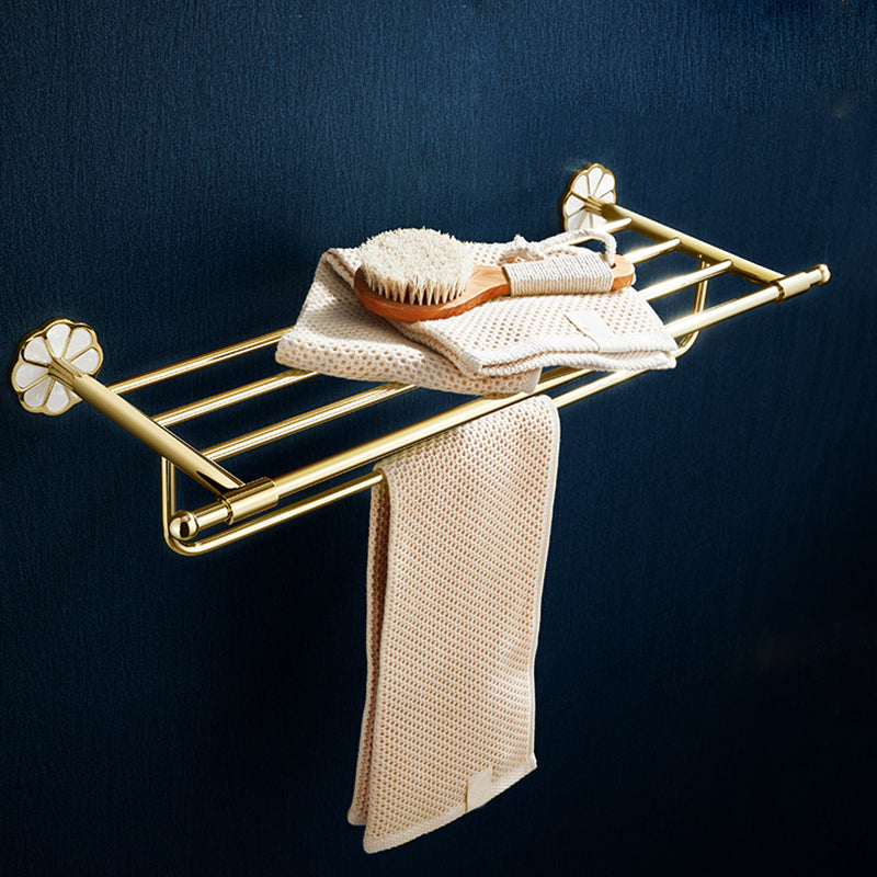 Gold Modern Bathroom Accessory Set, Bath Shelf, Towel Bar, Paper Holder, Robe Hooks