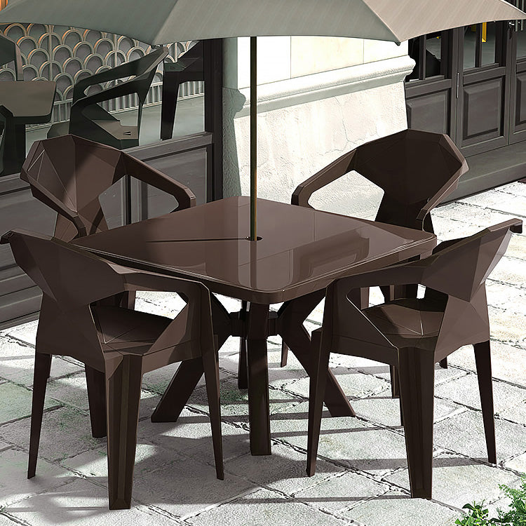 Modern Water Resistant Dining Table Plastic Square Patio Table with Umbrella Hole