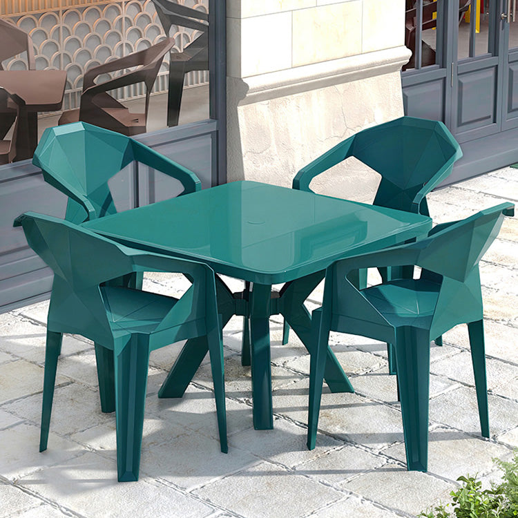 Modern Water Resistant Dining Table Plastic Square Patio Table with Umbrella Hole