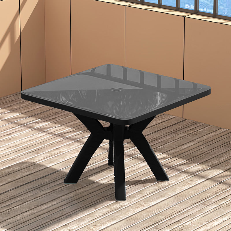 Modern Water Resistant Dining Table Plastic Square Patio Table with Umbrella Hole