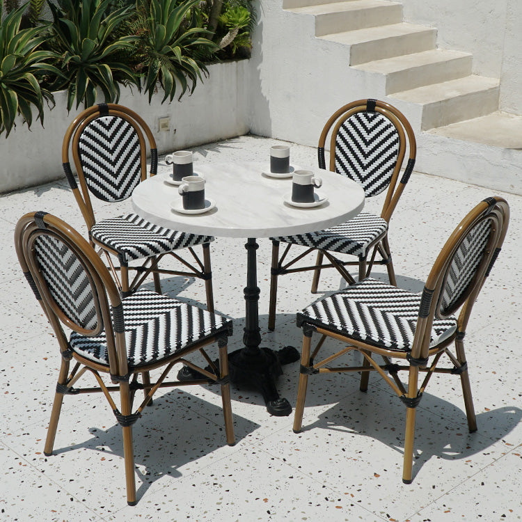 Stone Dining Table Outdoor Aluminum Base Patio Table in White