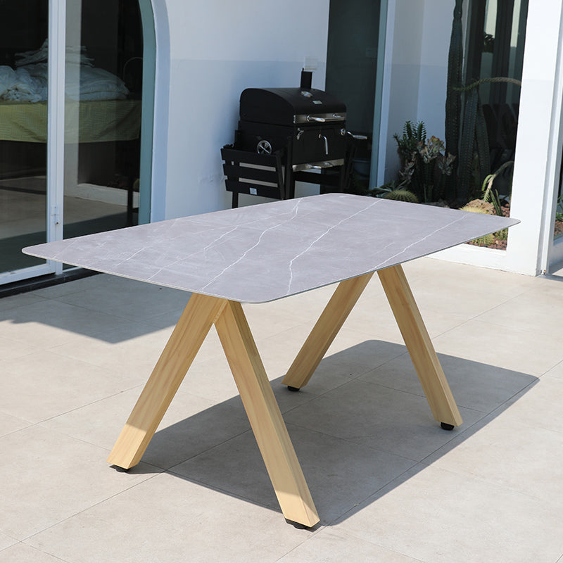 Modern Outdoor Dining Table Fire Resistant Patio Table with Aluminum Frame