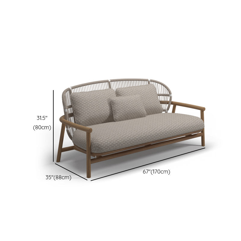 Tropical Solid Wood Frame Patio Loveseat Water Resistant Outdoor Sofa with Cushion