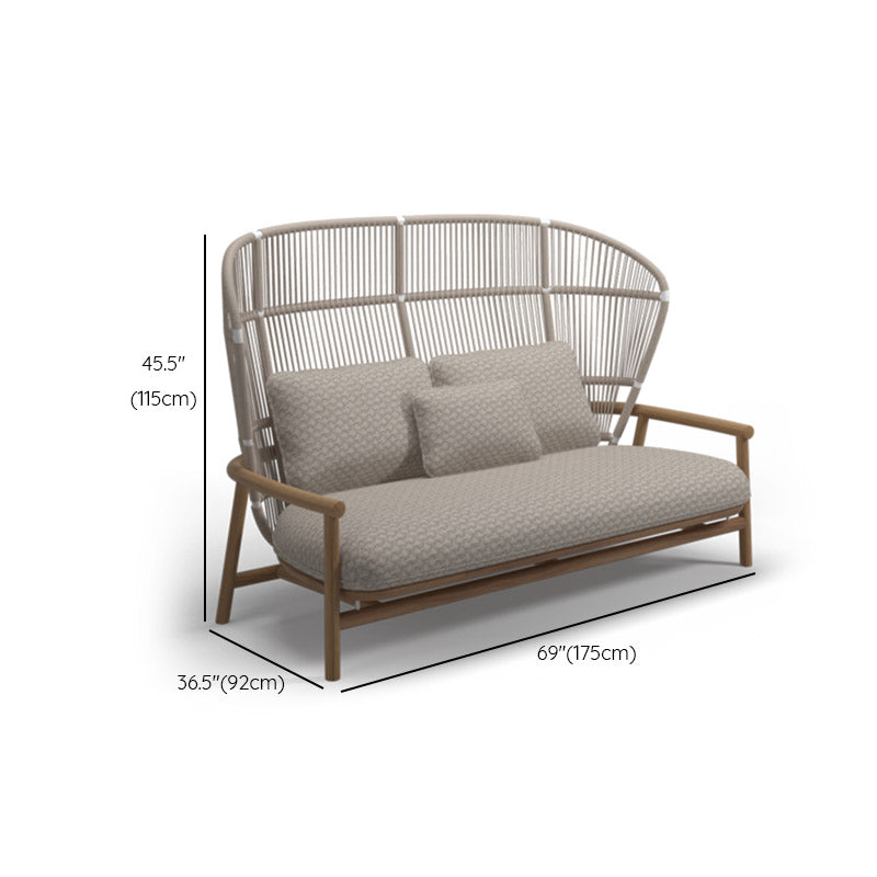 Tropical Solid Wood Frame Patio Loveseat Water Resistant Outdoor Sofa with Cushion