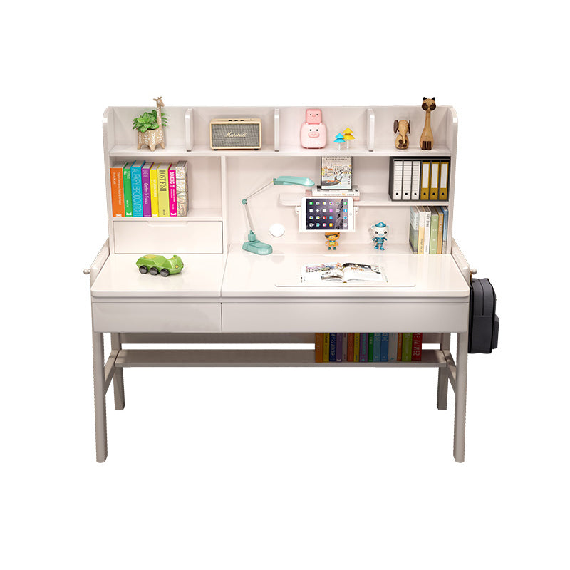 Wood Adjustable Desk and Chair 2 Drawers Kids Writing Desk with Bookshelf