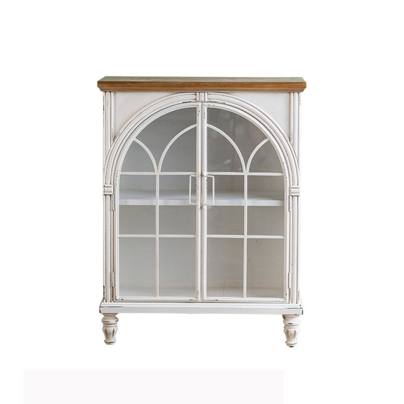 Traditional Display Stand Pine Glass Doors Storage Cabinet for Dining Room