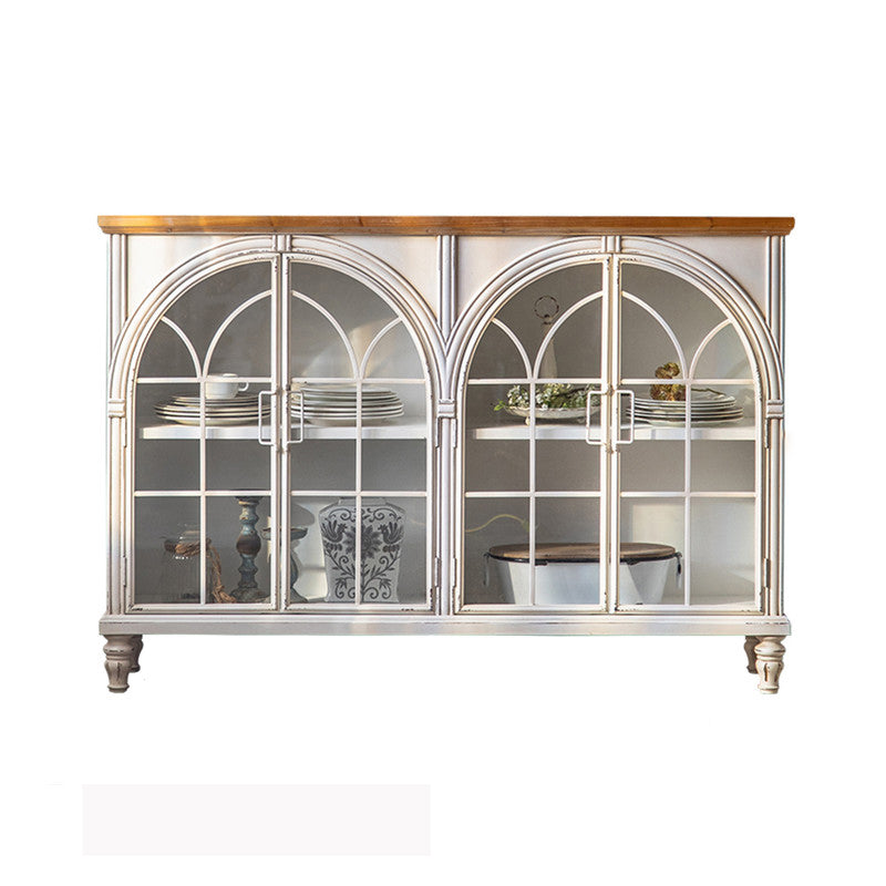 Traditional Display Stand Pine Glass Doors Storage Cabinet for Dining Room