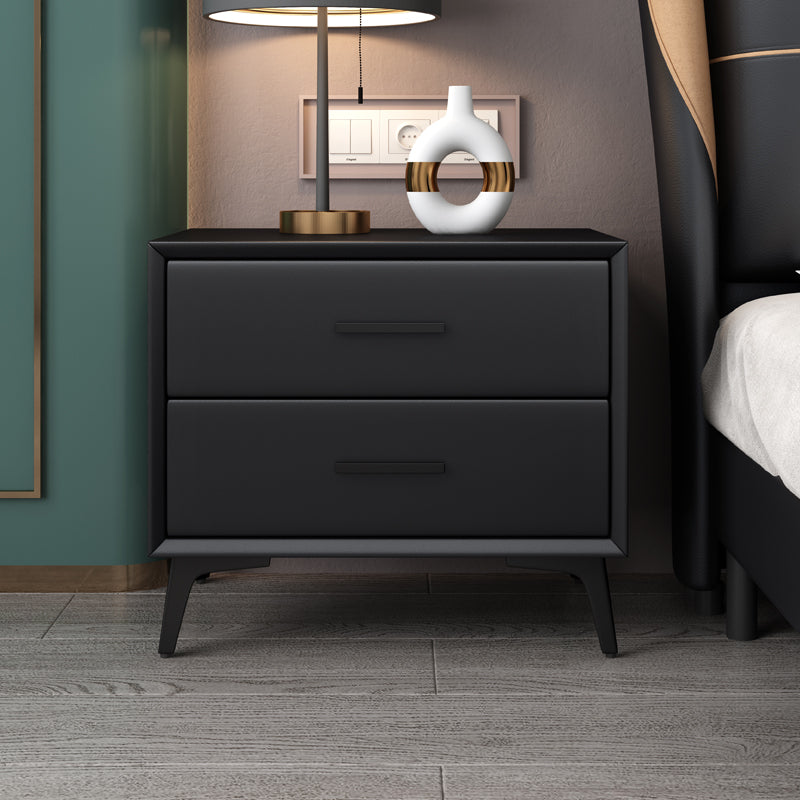 Leather Bedside Cabinet Contemporary Bed Nightstand with 2 Drawers