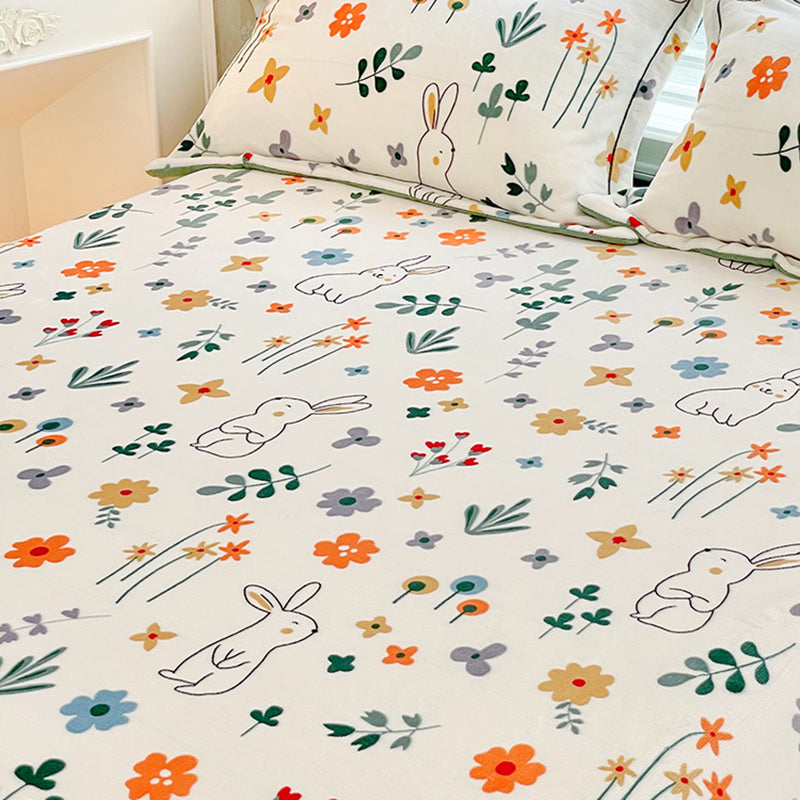 Vintage Bed Sheet Cartoon Printed Wrinkle-Free Non-Pilling Flannel Sheet