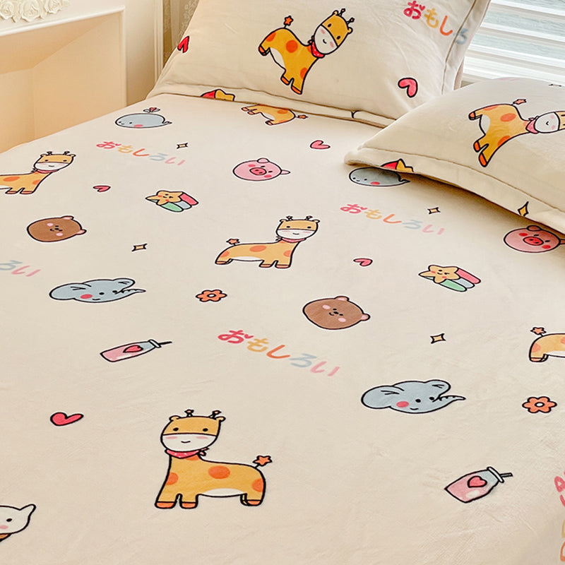 Vintage Bed Sheet Cartoon Printed Wrinkle-Free Non-Pilling Flannel Sheet