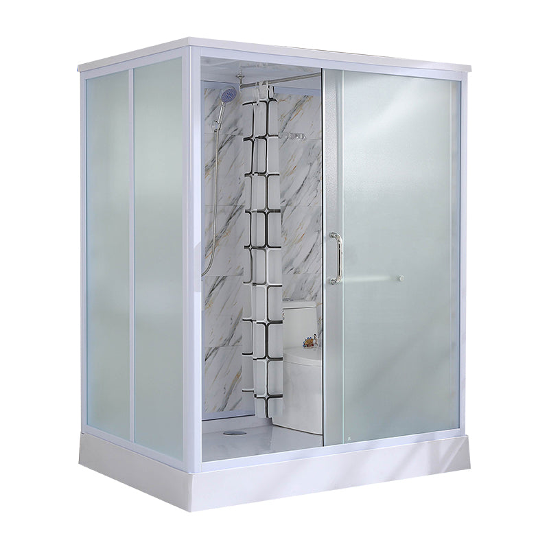 Framed White Shower Kit Corner Rectangle Frosted Shower Stall