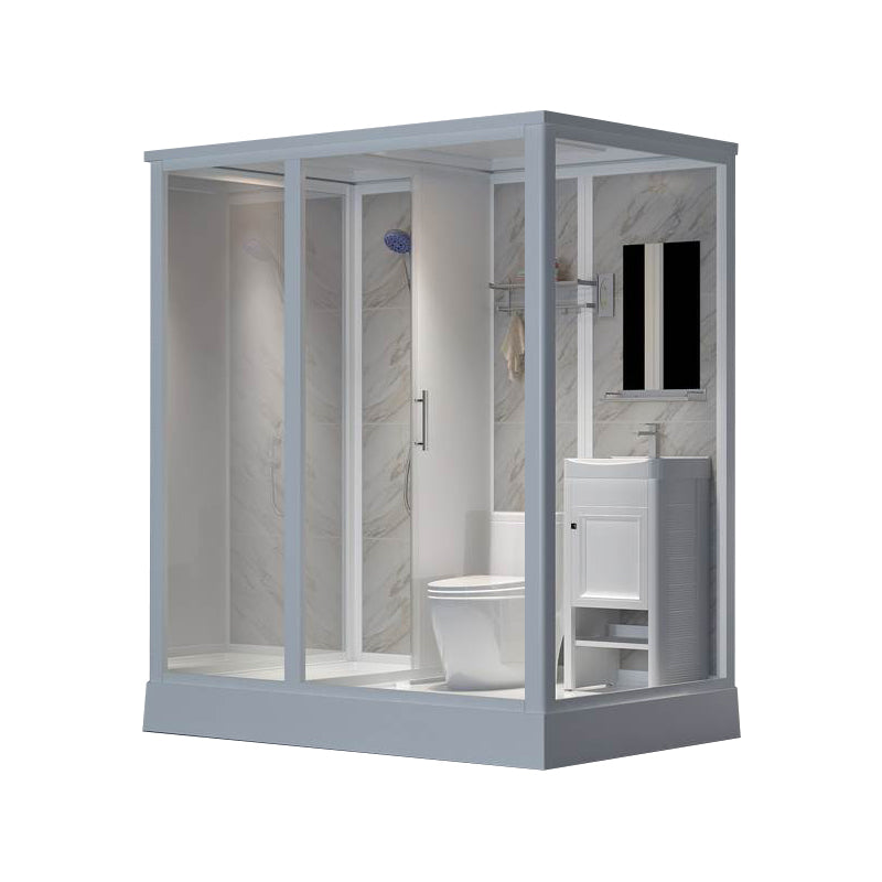 Framed White Shower Kit Corner Rectangle Frosted Shower Stall
