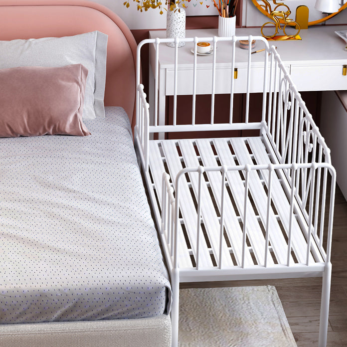 Nursery Bed with Guardrail in Metal Industrial Nursery Crib in White