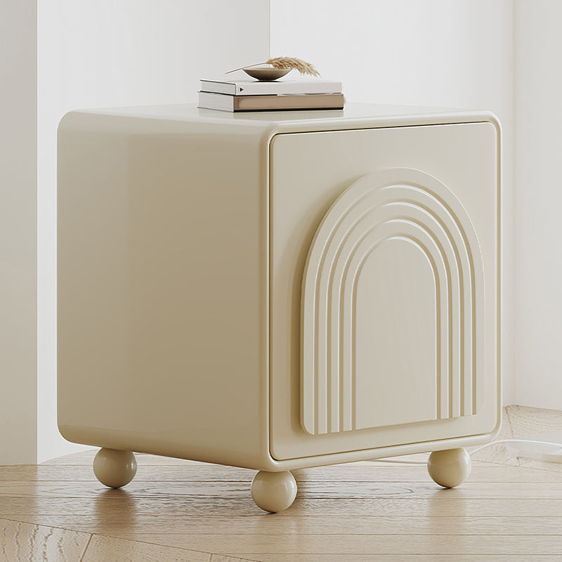 Cream Wood Kids Nightstand Modern Square 1 Door Bedside Table for Nursery